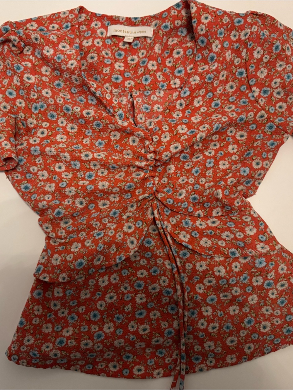 Montes Los Angeles Red Floral Tie-Front Blouse